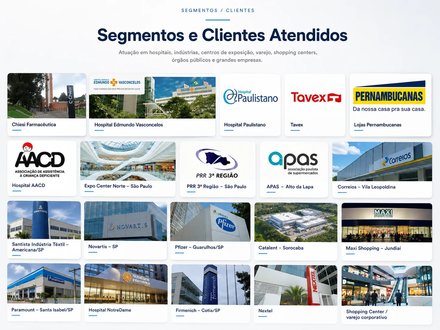 Composição visual de clientes e segmentos atendidos pela CONSSERVICE